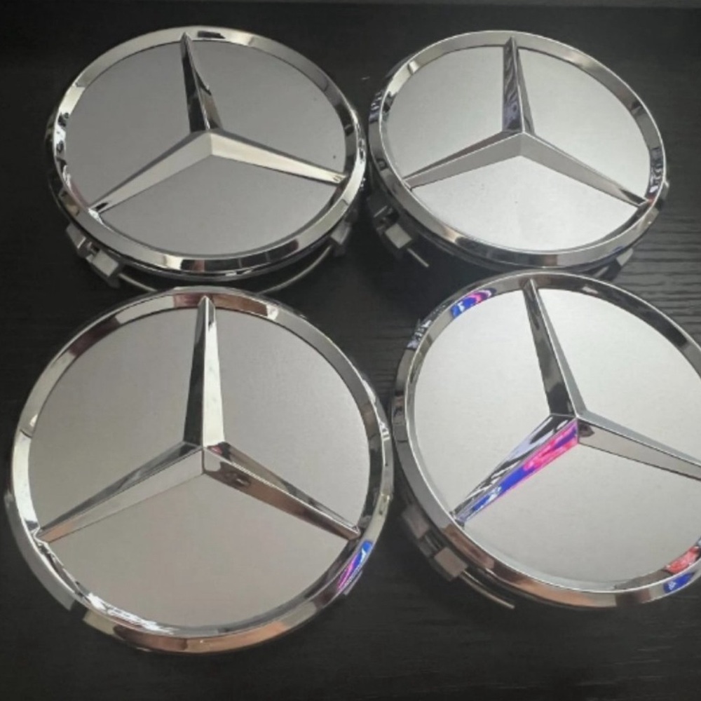 NEW Silver Chrome Mercedes Wheel Hubcaps 75mm